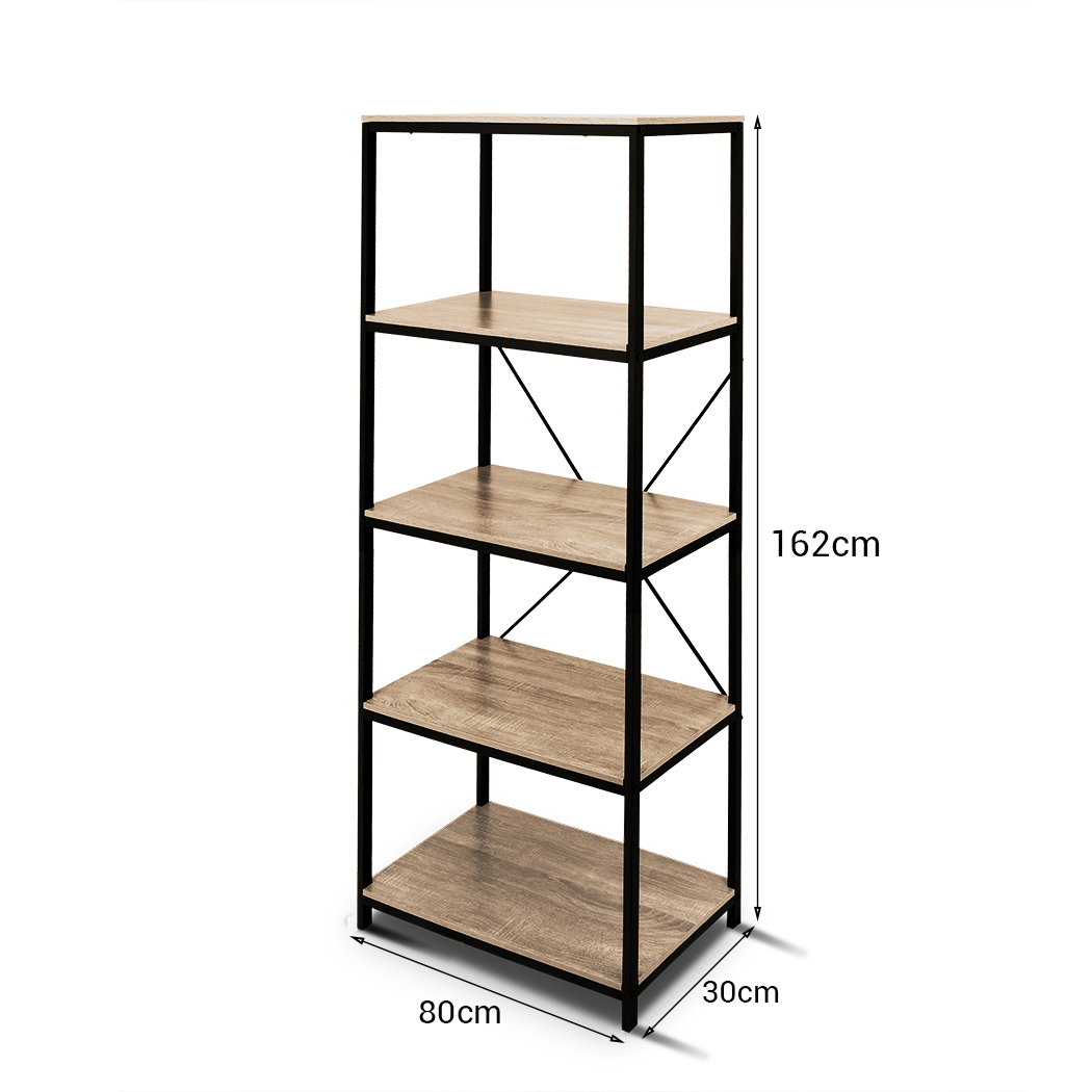   Rome Industrial Style 5-Tier Storage Bookshelf Oak