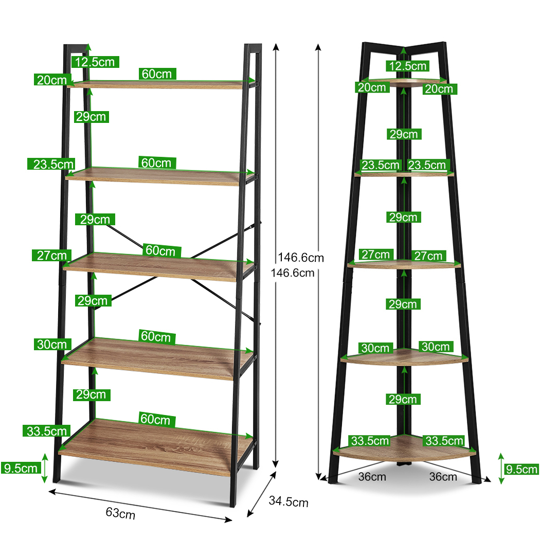   2pc Rome Industrial Style 5 Tier Display Shelf Set Oak