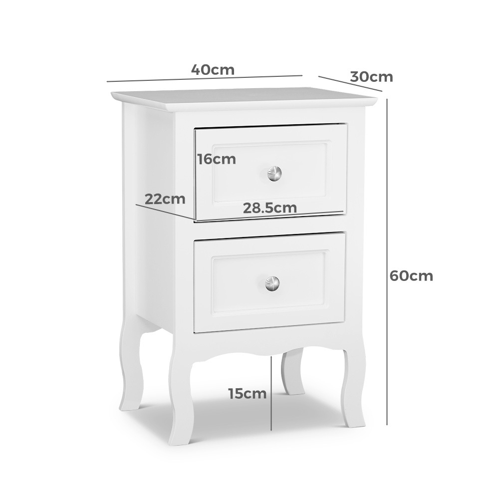   2 x Franco 2 Drawers Bedside Table White
