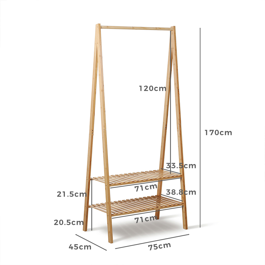   Colin Bamboo Clothes Rack with 2-Tier Storage Shelves Natural