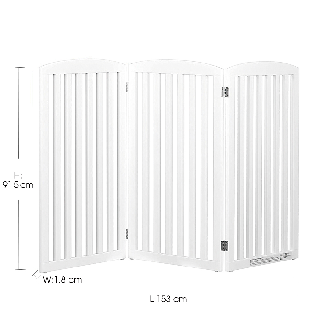   Wooden Freestanding Pet Gate 3 Panels White
