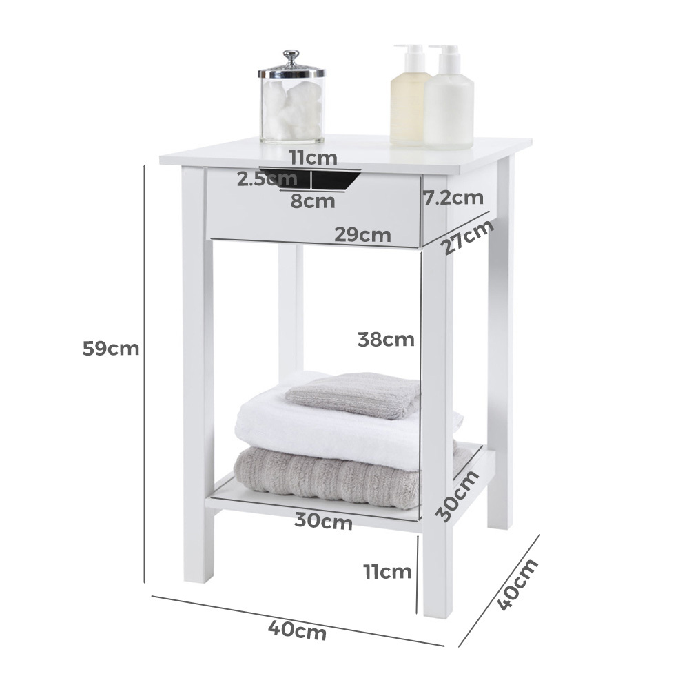   Set of 2 Noosa Square White Side Table Bedside Table With Cut Out Handle