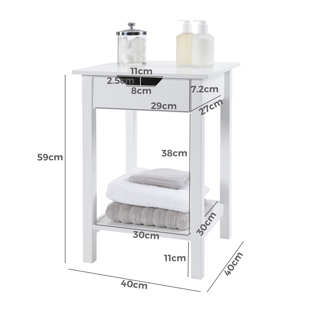 Set of 2 Noosa Square White Side Table Bedside Table With Cut Out Handle