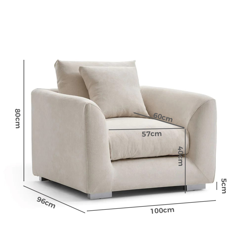   Harmony Fabric Single Sofa with Ottoman Cream