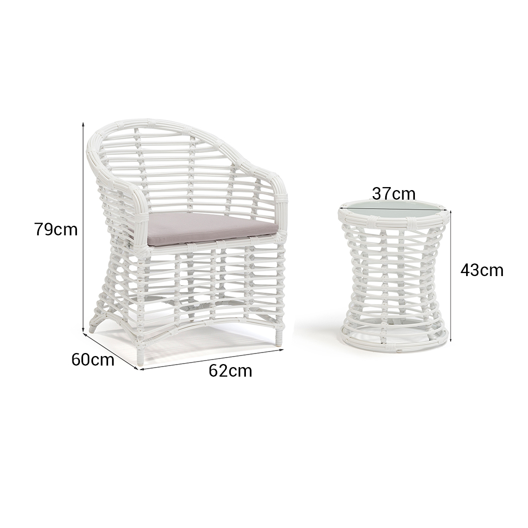   Florida 2 Seater PE Rattan Outdoor Lounge Set Coffee Table & Chairs White