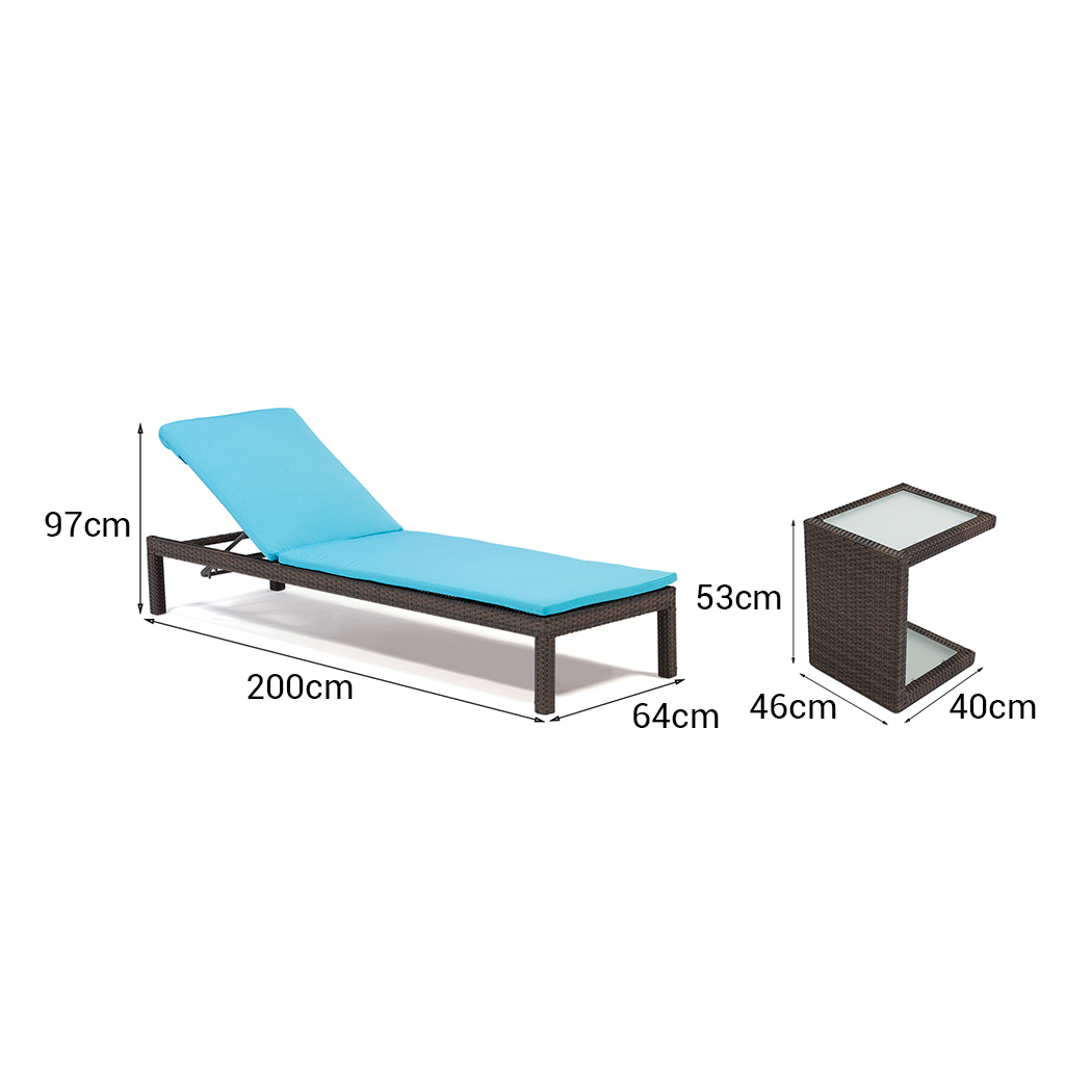  Arthur Outdoor Rattan Sun Lounges Set w/ Side Tables (Set of 2)