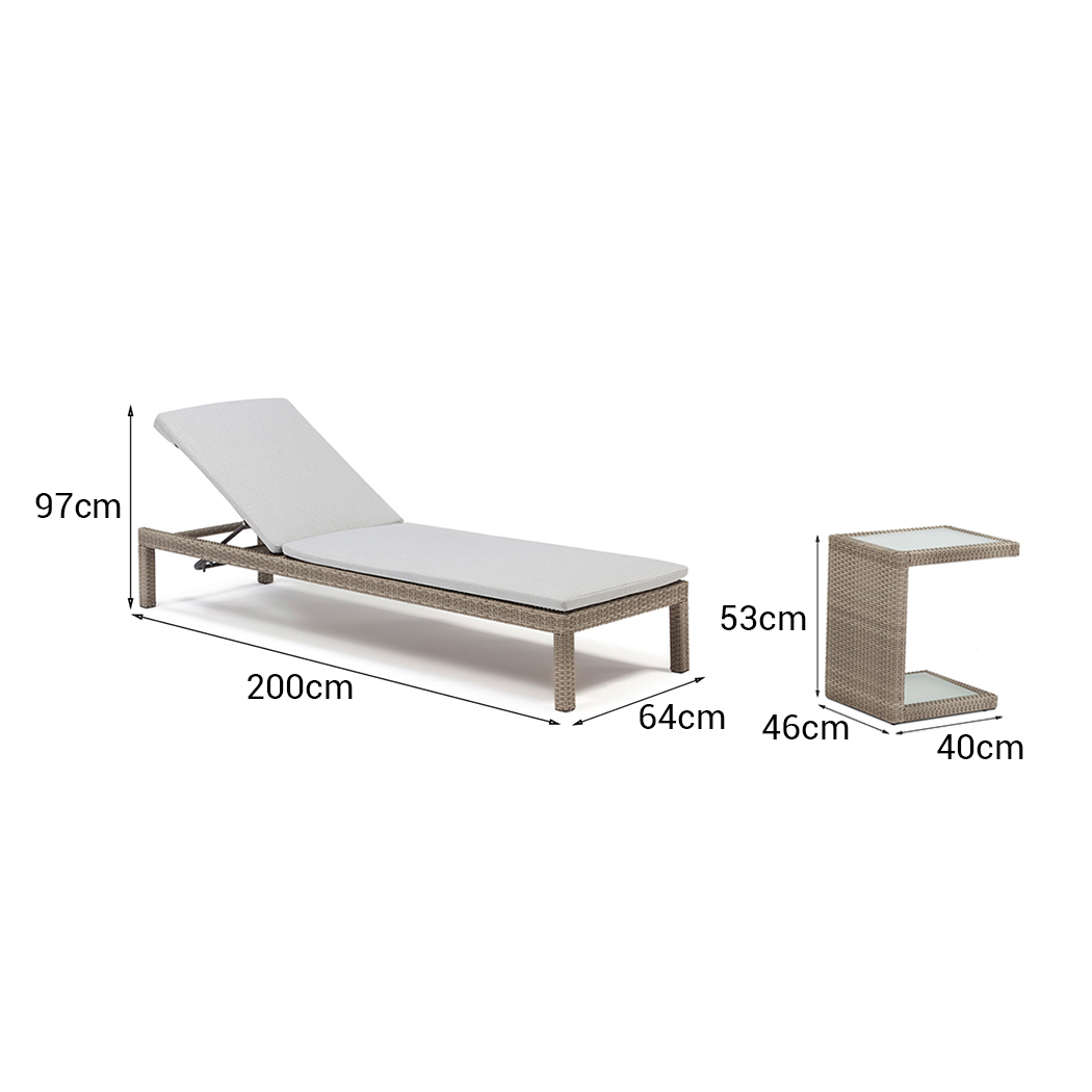   Arthur Outdoor Rattan Sun Lounges Set w/ Side Tables Grey (Set of 2)