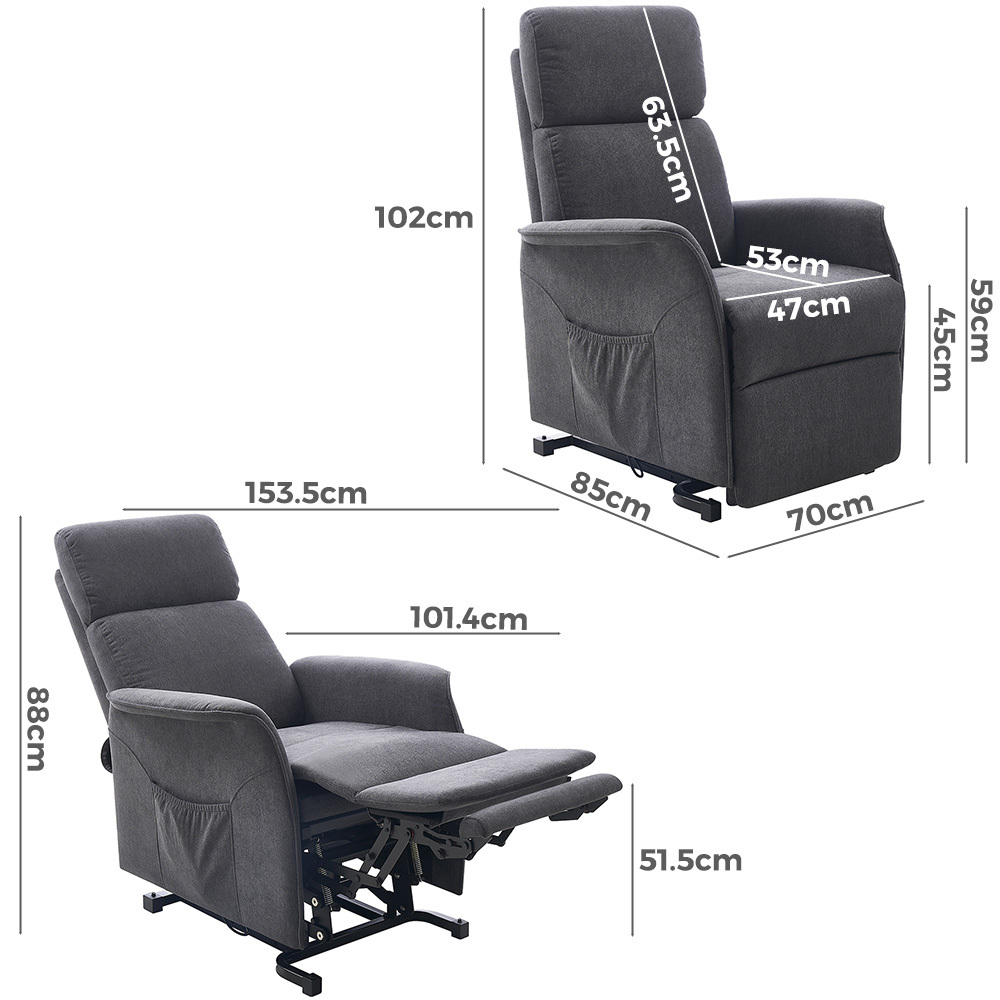   Yass Electric Recliner Lift Chair Charcoal Grey