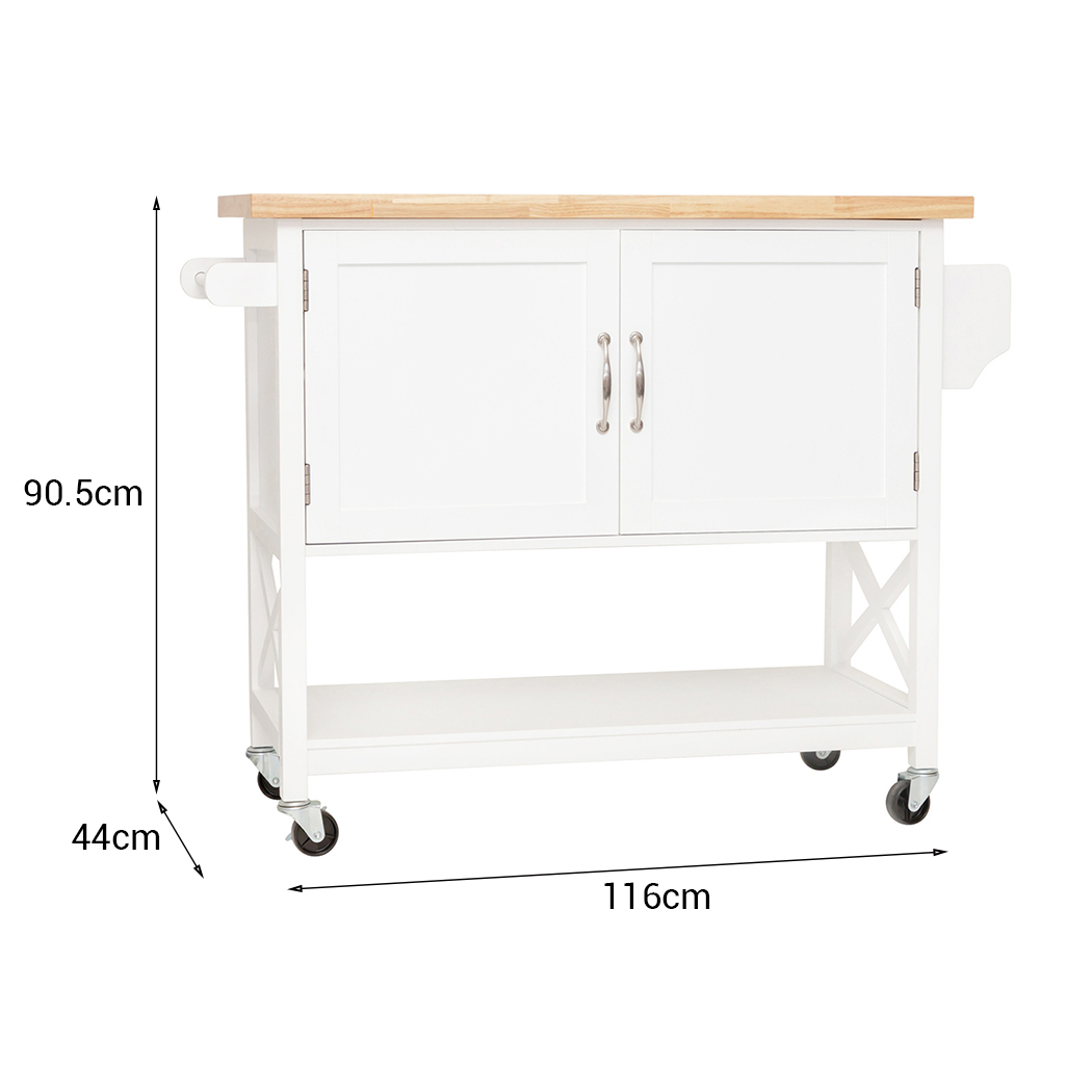   Kitchen Trolley2 Door Island Solid wood Counter Top - White
