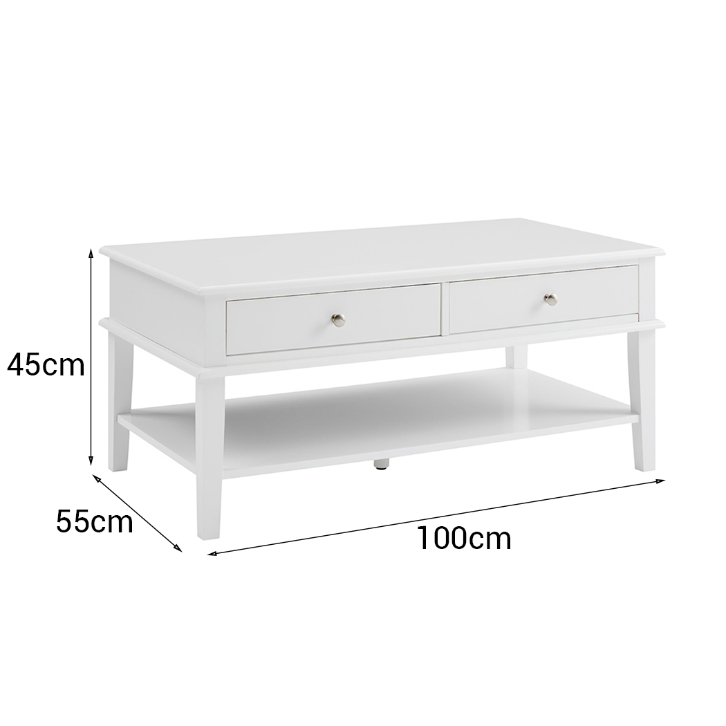   Chloe 2 Drawer 1 Shelf Coffee Table White