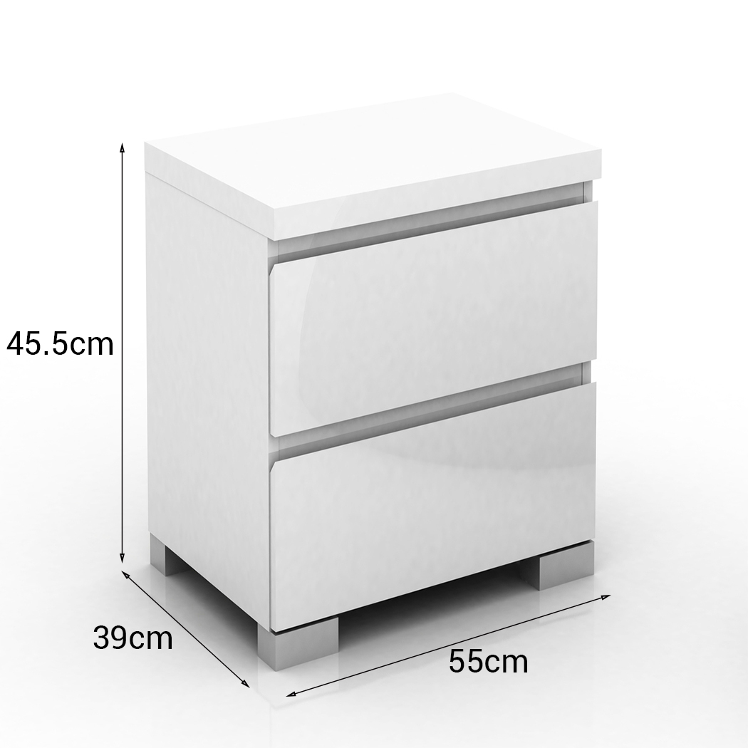  2 Drawers Bedside Table White