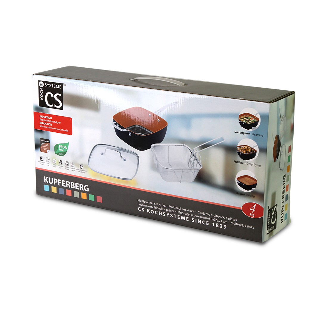   Kupferberg 4pcs Non-stick Frypan with Lid Ceramic Copper Coating