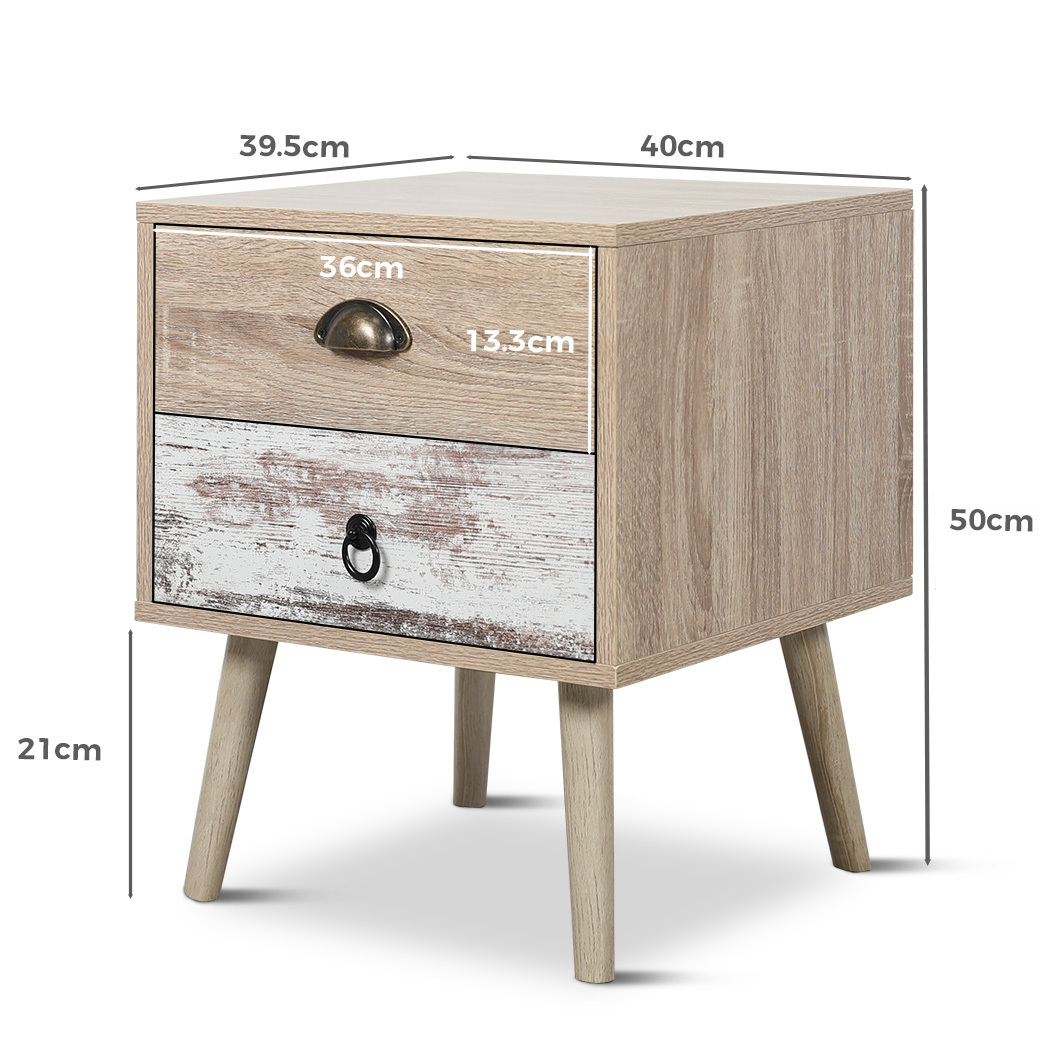   Luka 2 Drawer Bedside Table White Washed and Oak
