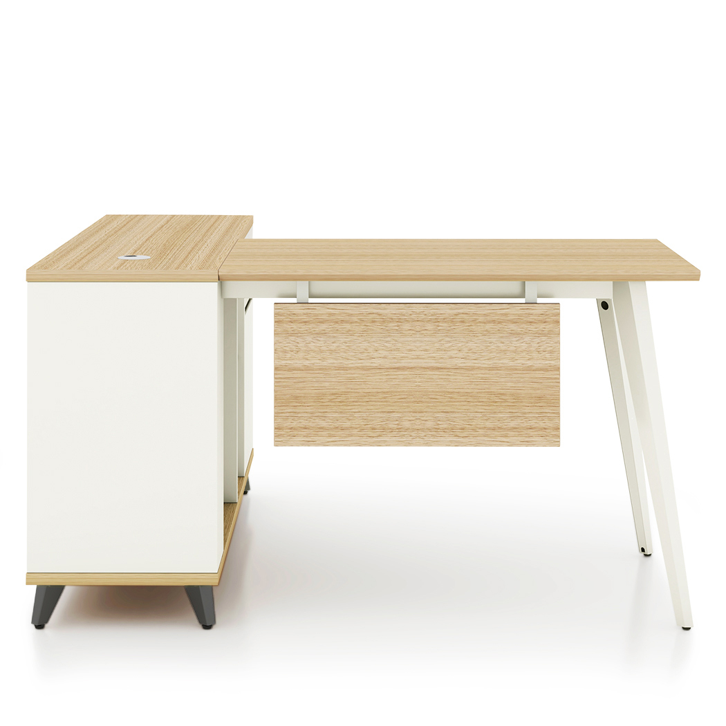   Esma 1.4m L-shaped Executive Desk Rhine Light Oak and White  