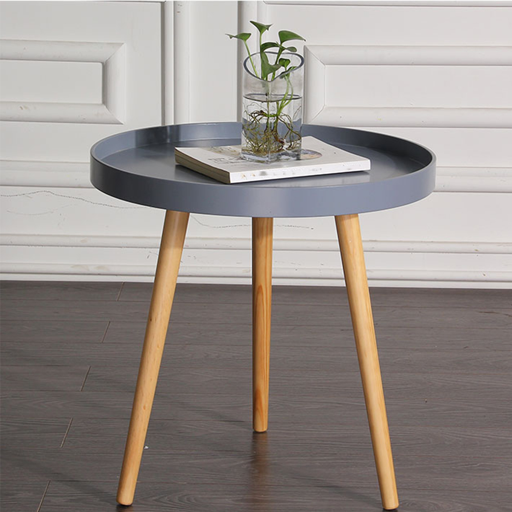 Aura Round Wood Coffee Table White Tray Table Top Side
