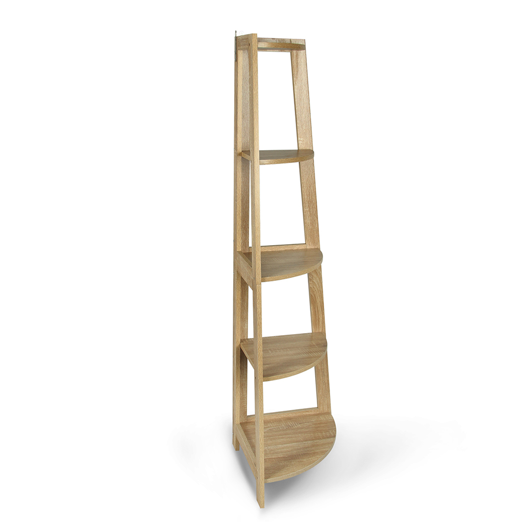   Hawaii 5 Tier Diplay Ladder Corner Shelf Rack Oak