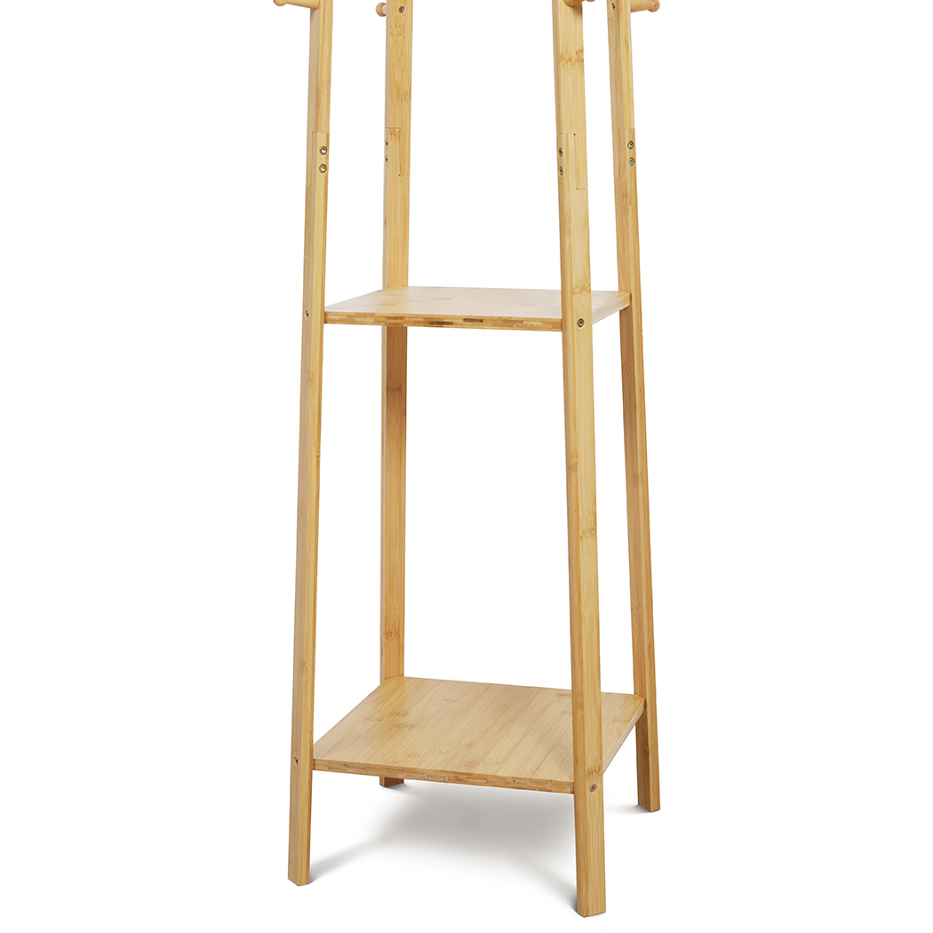   Colin Bamboo Coat Rack with Storage Shelves Natural