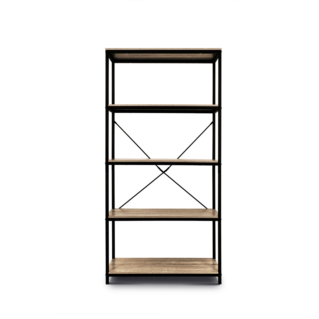   Rome Industrial Style 5-Tier Storage Bookshelf Oak