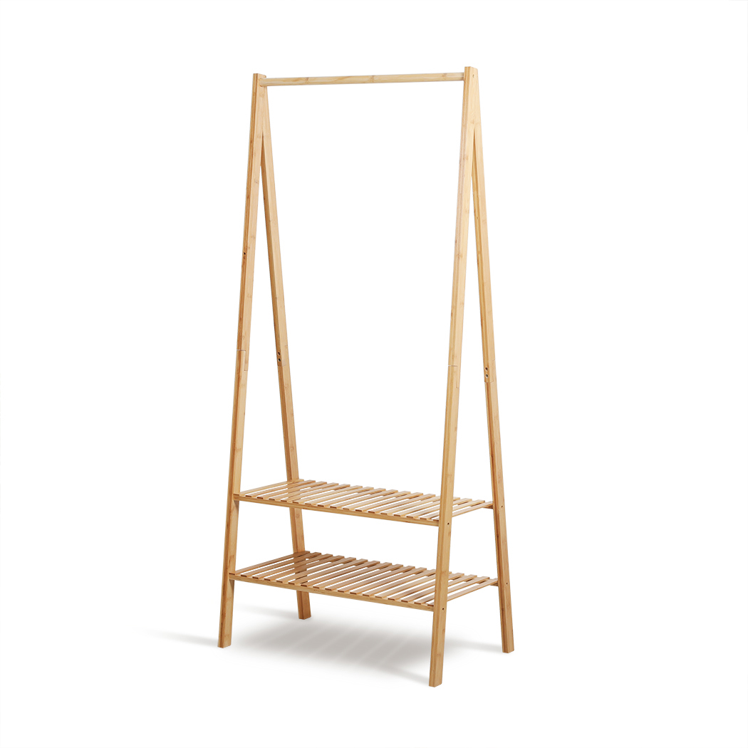   Colin Bamboo Clothes Rack with 2-Tier Storage Shelves Natural