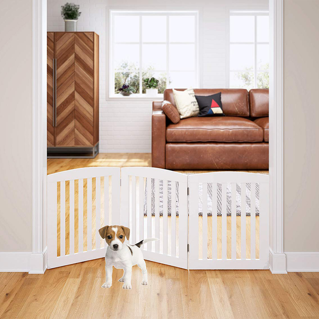   Freestanding Wooden Pet Gate 3 Panel Foldable Fence White