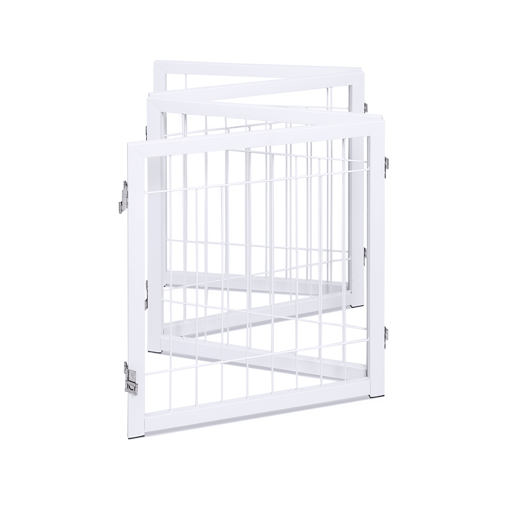   Set of 2 Freestanding Metal Pet Gate 4 Panel Foldable Fence White