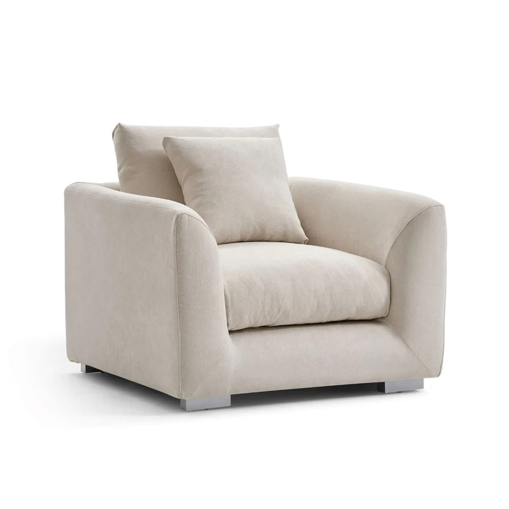   Harmony Fabric Single Sofa with Ottoman Cream