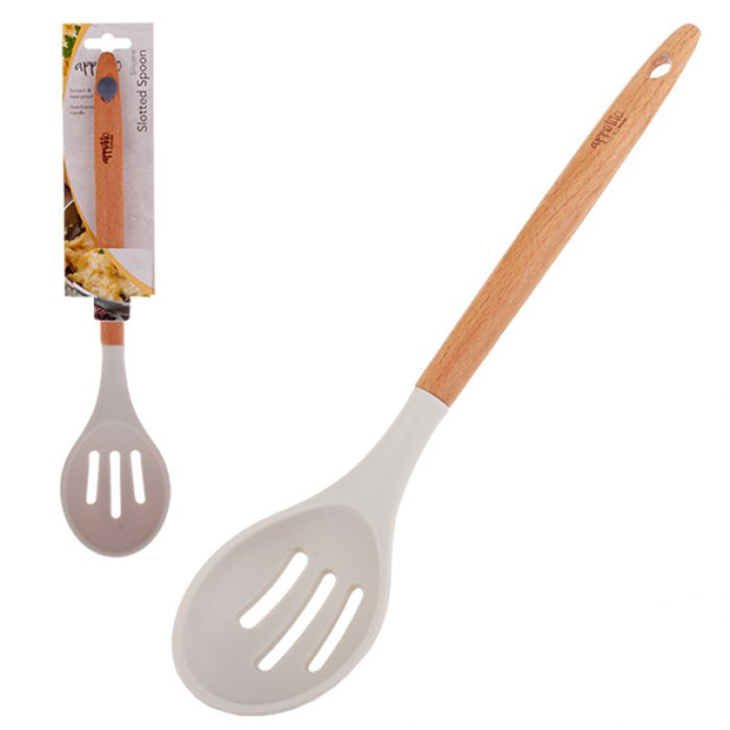   Appetito Silicone Slotted Spoon With Beechwood Handle