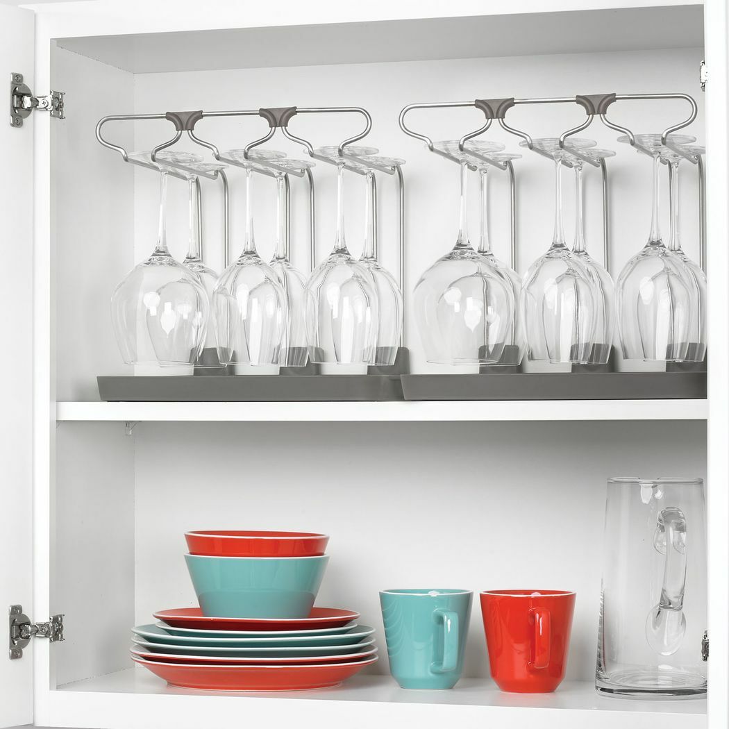 Polder Wine Glass Drying Rack Grey Holds Up to 6 Glasses Staineless