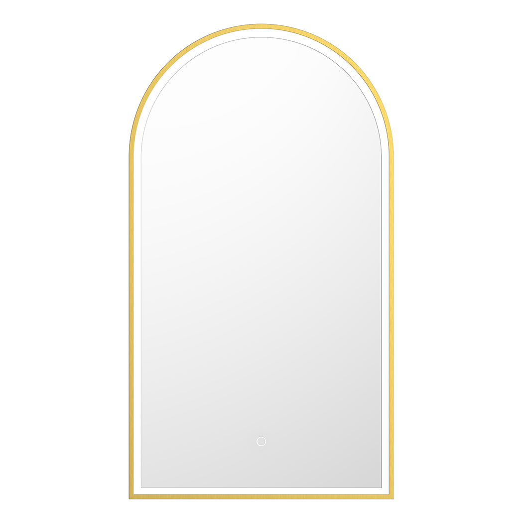   LED Mirror with Gold Metal Frame 3 Color Dimmable Lights 50x3.5x90cm