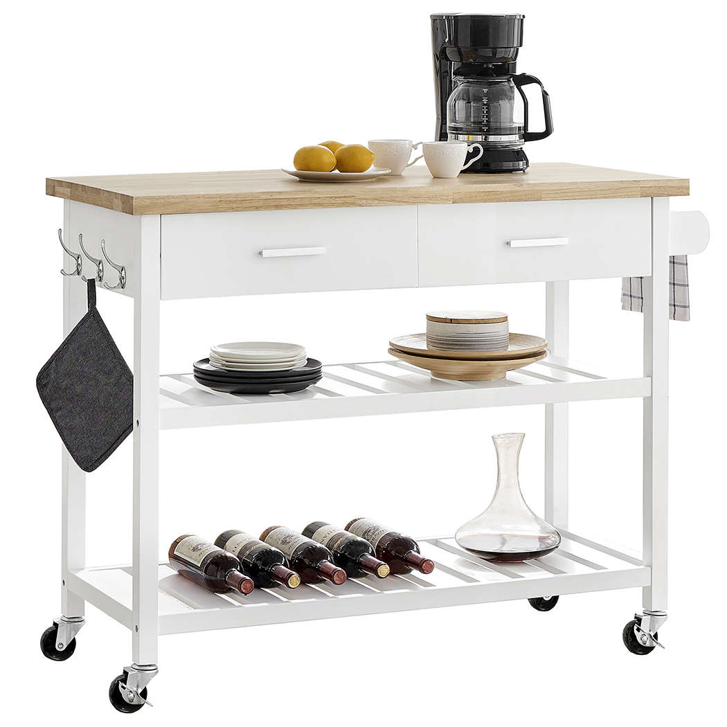   Kitchen Island Trolley With Open Shelves - White