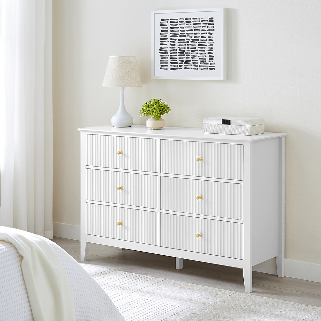   Zara Fluted 6 Drawer Chest White