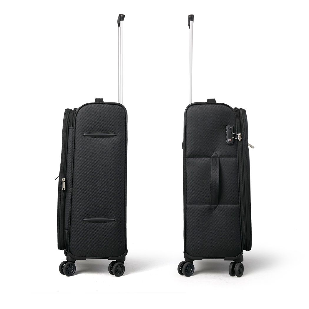  Conwwod SureLite 3pc 8 Wheels Soft Trolley Suitcase Black