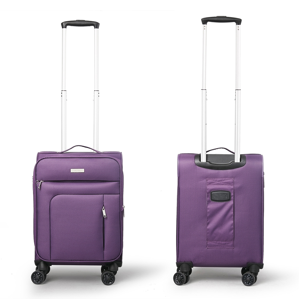   Conwwod SureLite 3pc 8 Wheels Soft Trolley Suitcase Purple