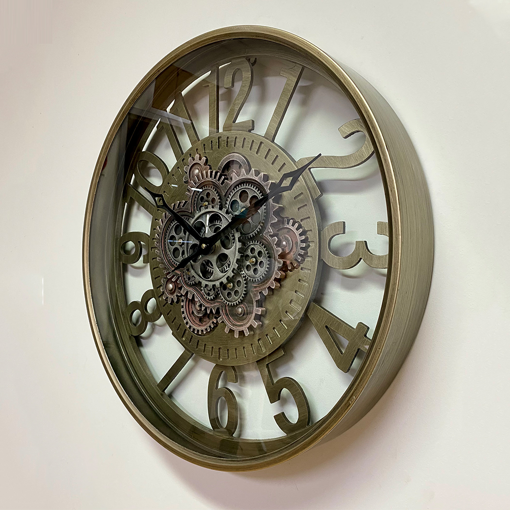   Round Industrial Metal Moving Gears Wall Clock 60cm
