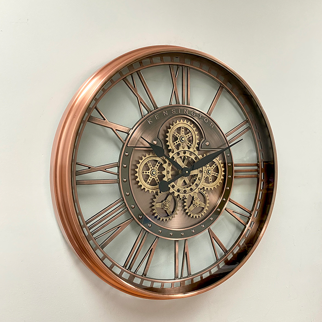   Round Industrial Copper Wash Iron Moving Gears Wall Clock 70cm