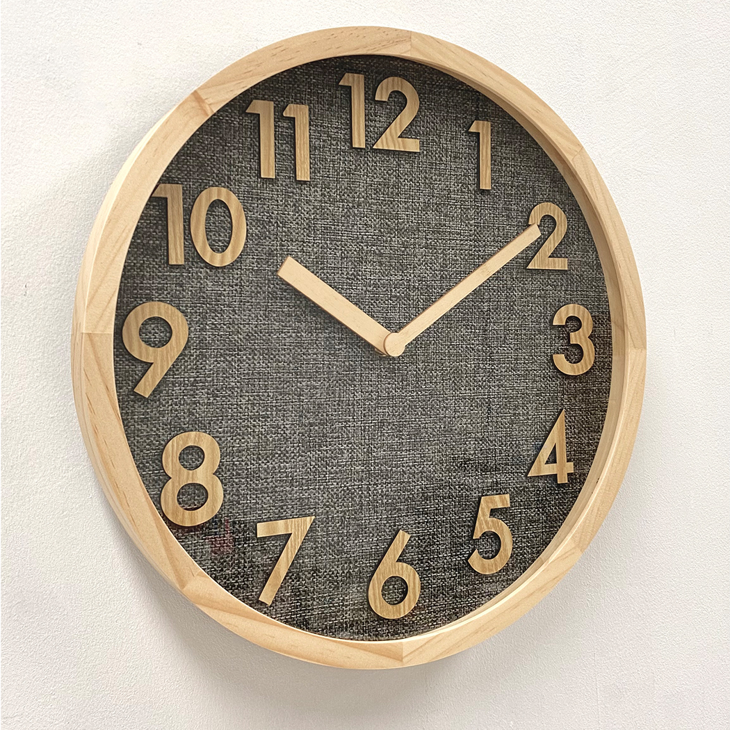   Linen Dial Timber Wooden Natural Frame Wall Clock 35cm
