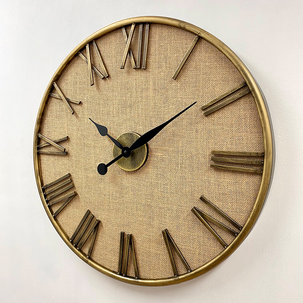   Linen Dial Timber Wooden Natural Frame Roman Numerals Wall Clock 60cm