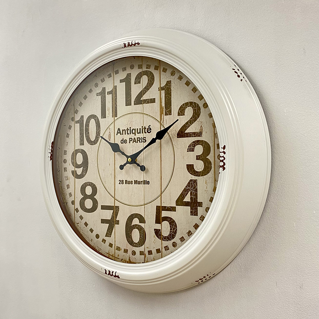   Antiquite Clock French Country Metal Frame Wall Clock White 47cm