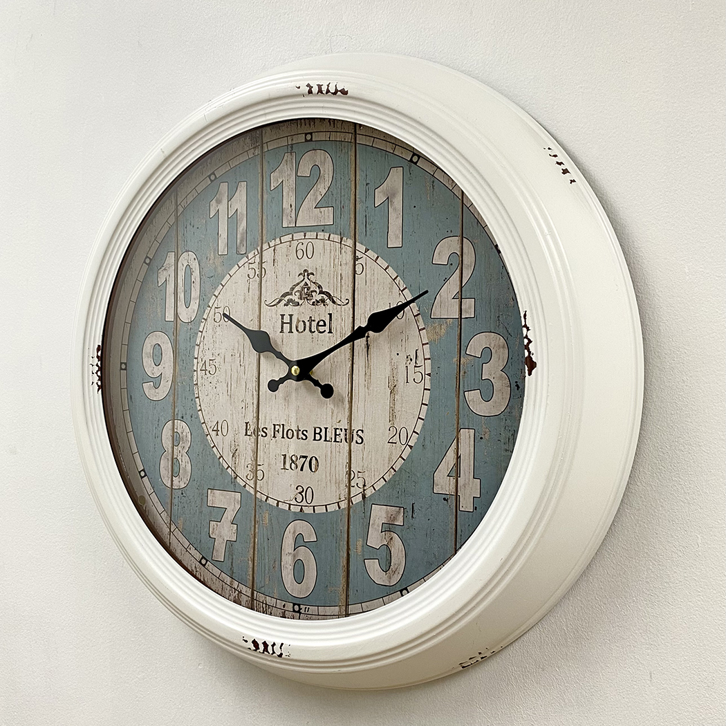   Vintage Hotel Les Flots Bleus Metal Frame Wall Clock White 47cm