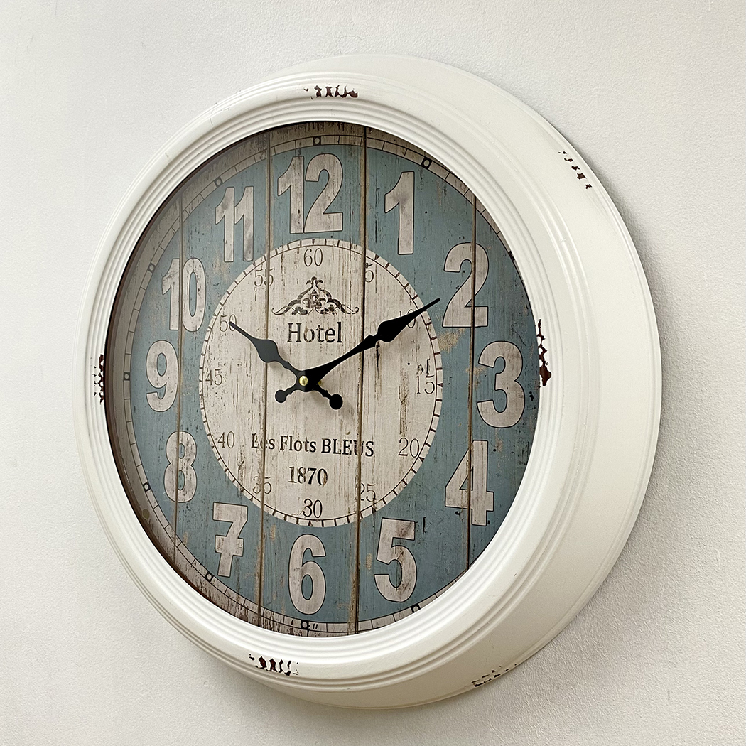 Vintage Hotel Les Flots Bleus Metal Frame Wall Clock White 47cm