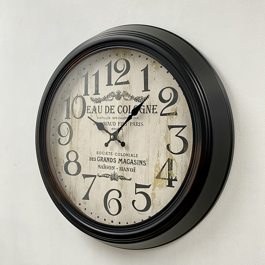   Vintage Retro Black Distressed Metal Frame Wall Clock 46cm