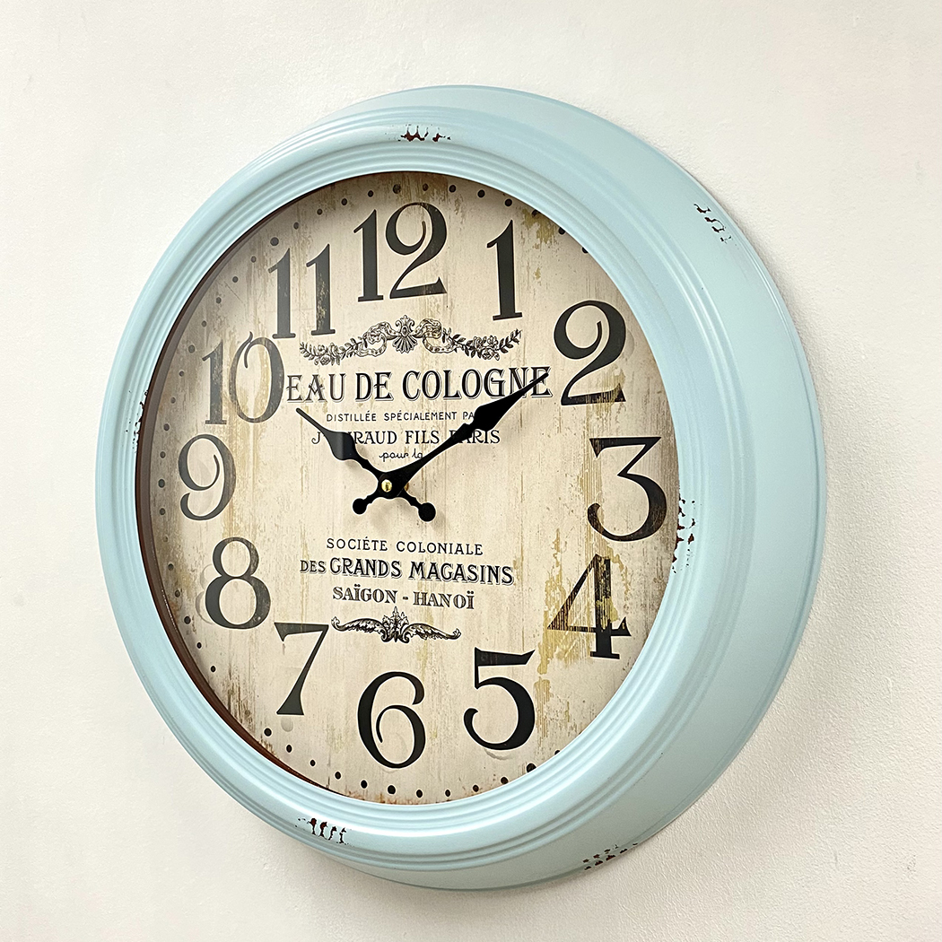   Antique Distressed Large Wall Clock Metal Frame Blue 46cm