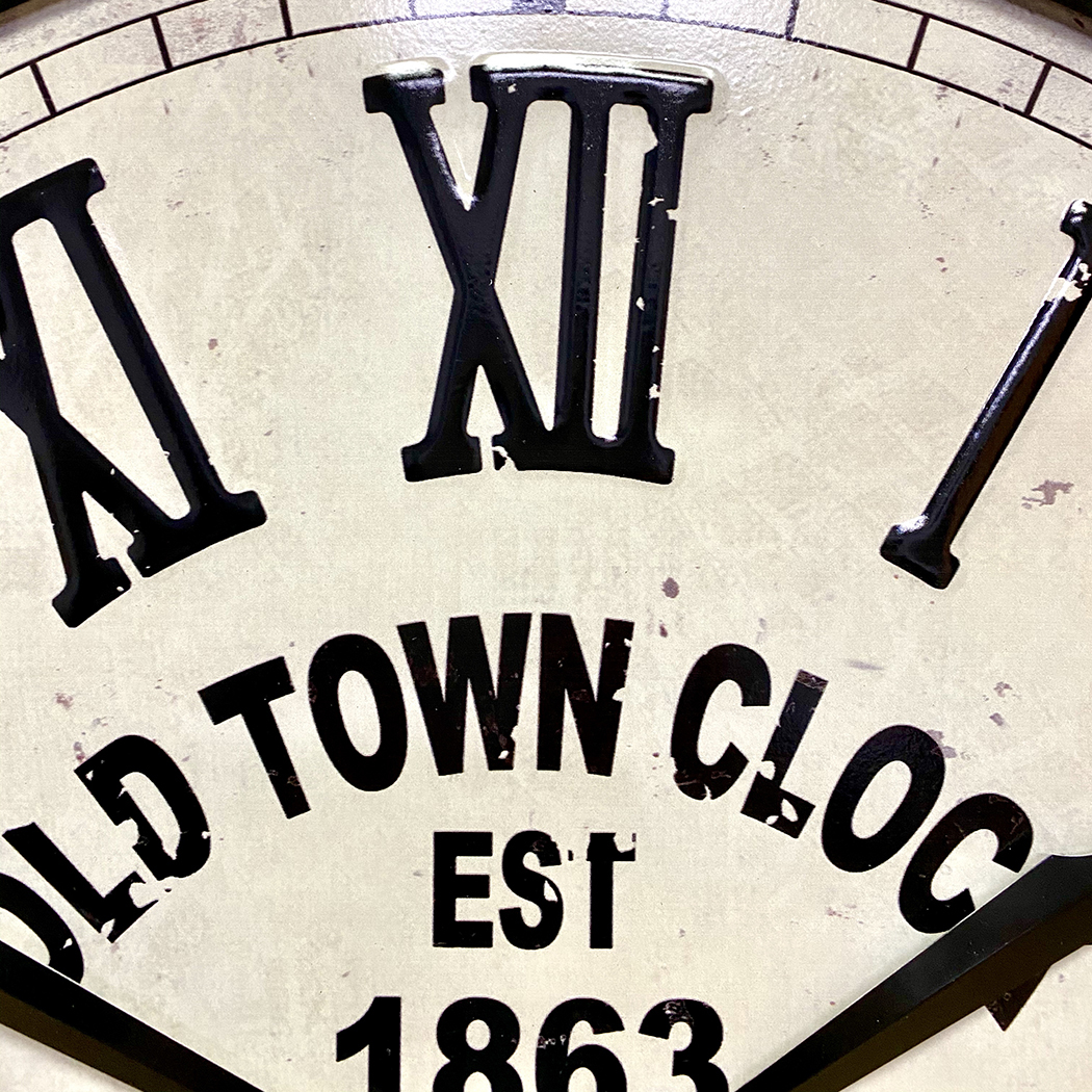   Old Town Stamped Metal Dial Wood Frame Wall Clock 60cm