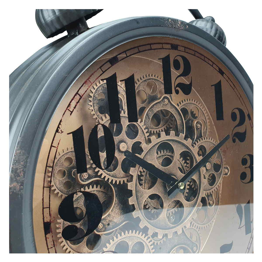   Large Retro Metal Rotating Gear Table Clock with Twin Bells 47cm