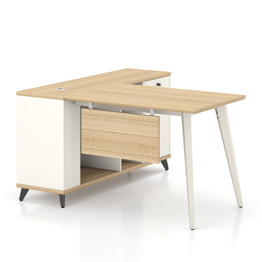   Esma 1.4m L-shaped Executive Desk Rhine Light Oak and White  