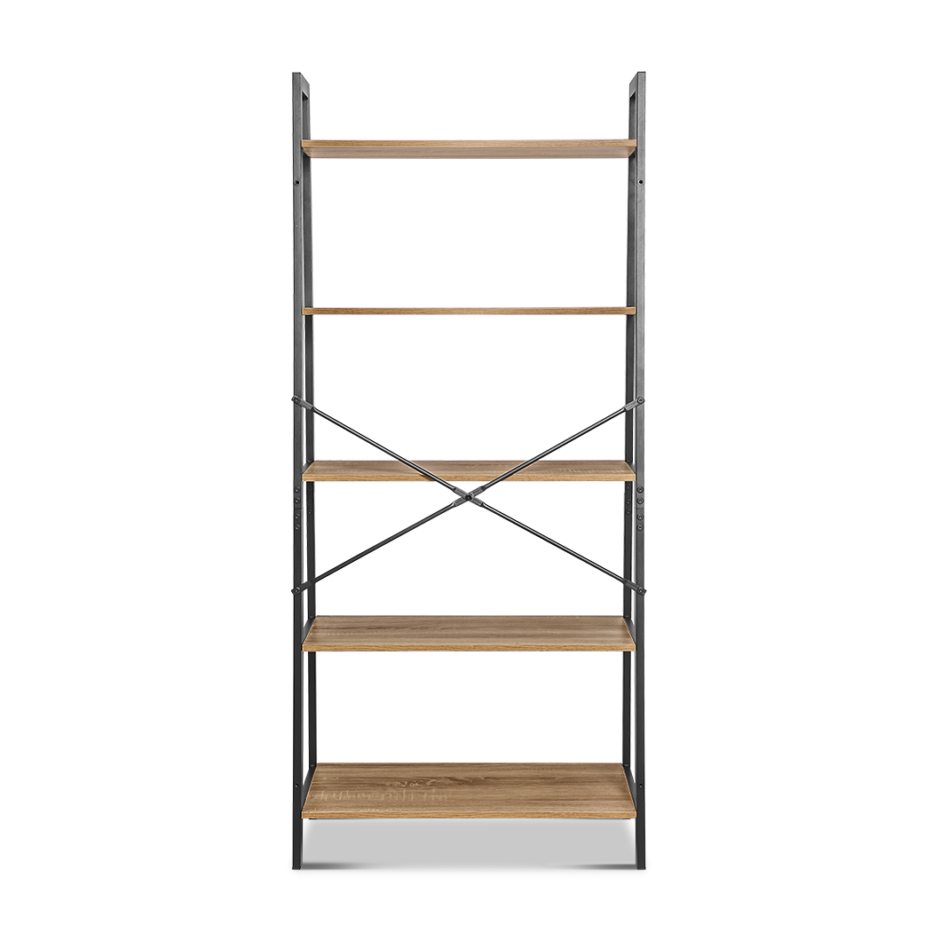   2pc Rome Industrial Style 5 Tier Display Shelf Set Oak