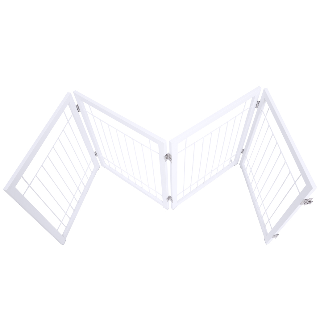   Set of 2 Freestanding Metal Pet Gate 4 Panel Foldable Fence White