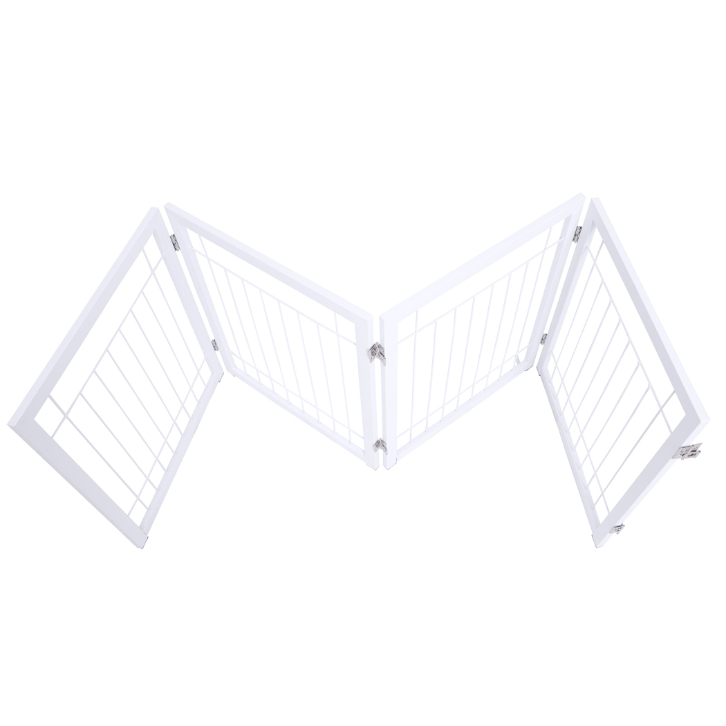   Freestanding Metal Pet Gate 4 Panel Foldable Fence White