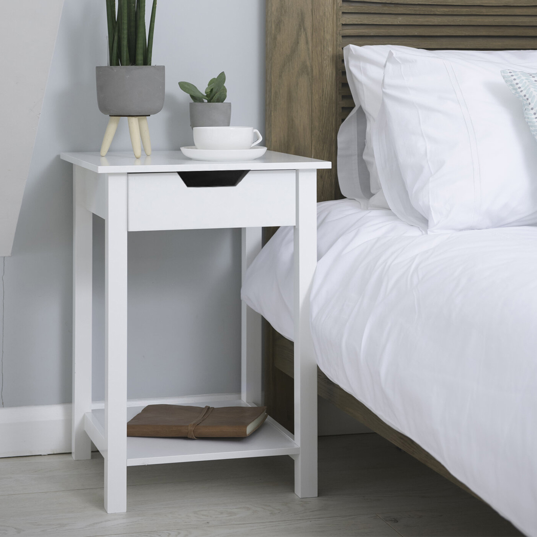   Set of 2 Noosa Square White Side Table Bedside Table With Cut Out Handle