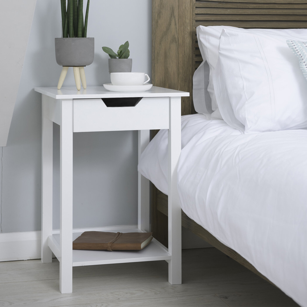   Noosa Square White Side Table Bedside Table With Cut Out Handle